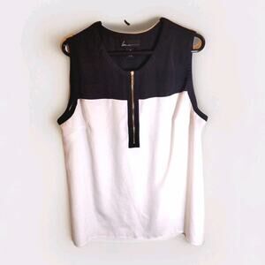 Lane Bryant black/white sleeveless blouse w/gold zipper modern plus women's 20